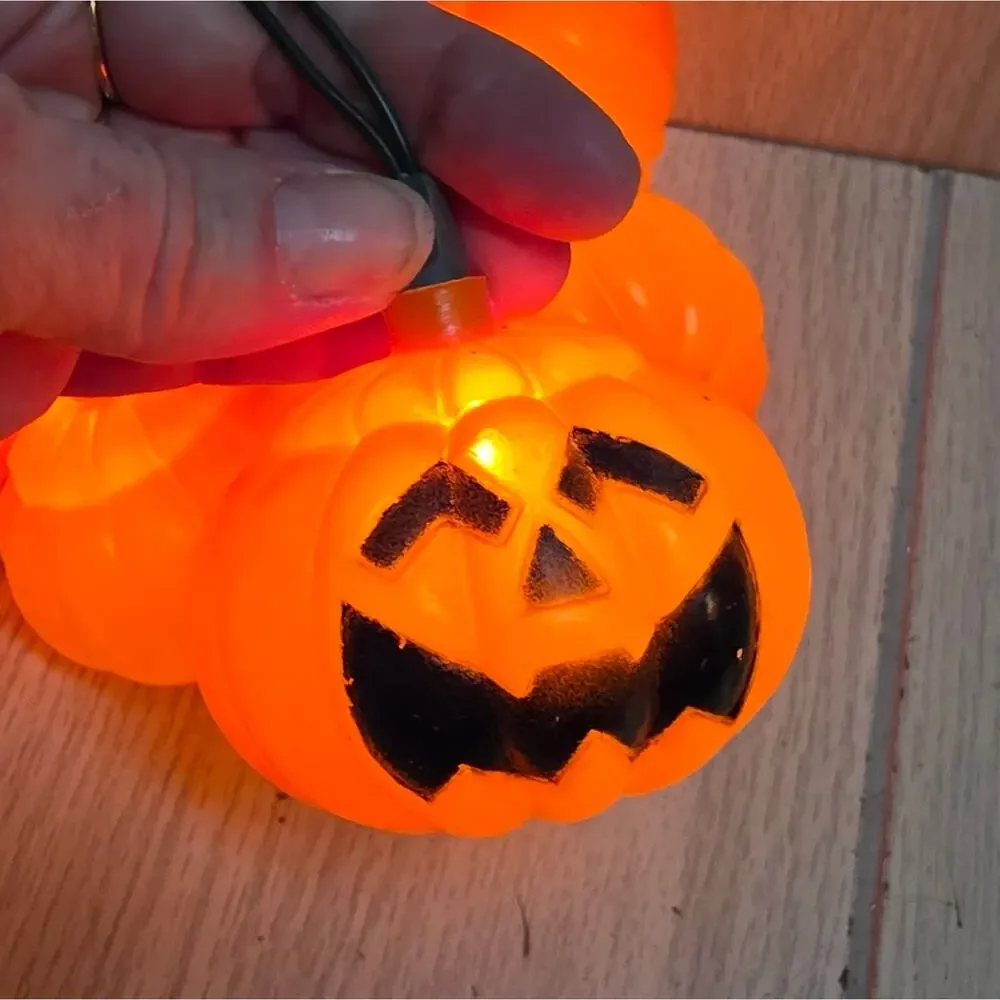 Vtg Jack-O-Lantern Blow Mold String Lights Halloween Pumpkins Set Of Two